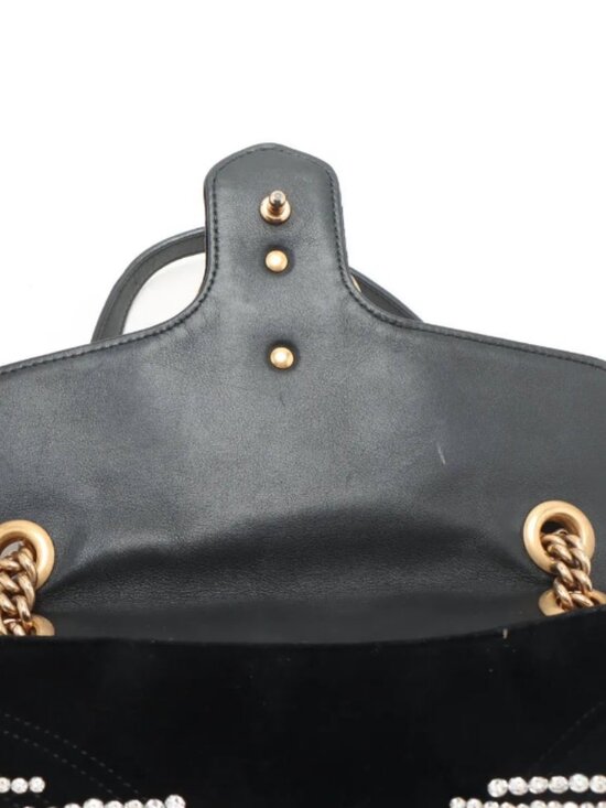 Gucci GG Marmont Crystals Velour x Bijou Chain Shoulder Bag Black - Picture 12 of 14